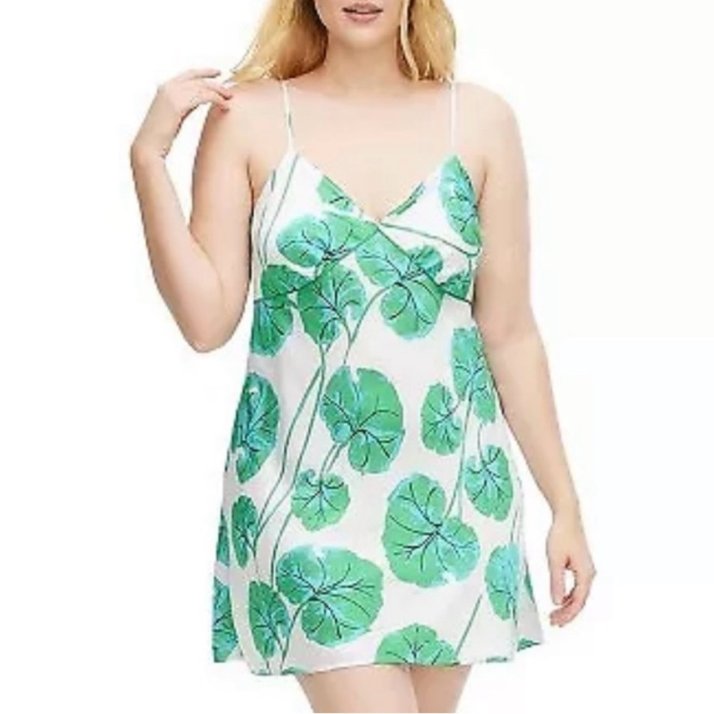 Diane Von Furstenberg Slip Dress Geranium Leaf Short Satin Loungewear Size Large